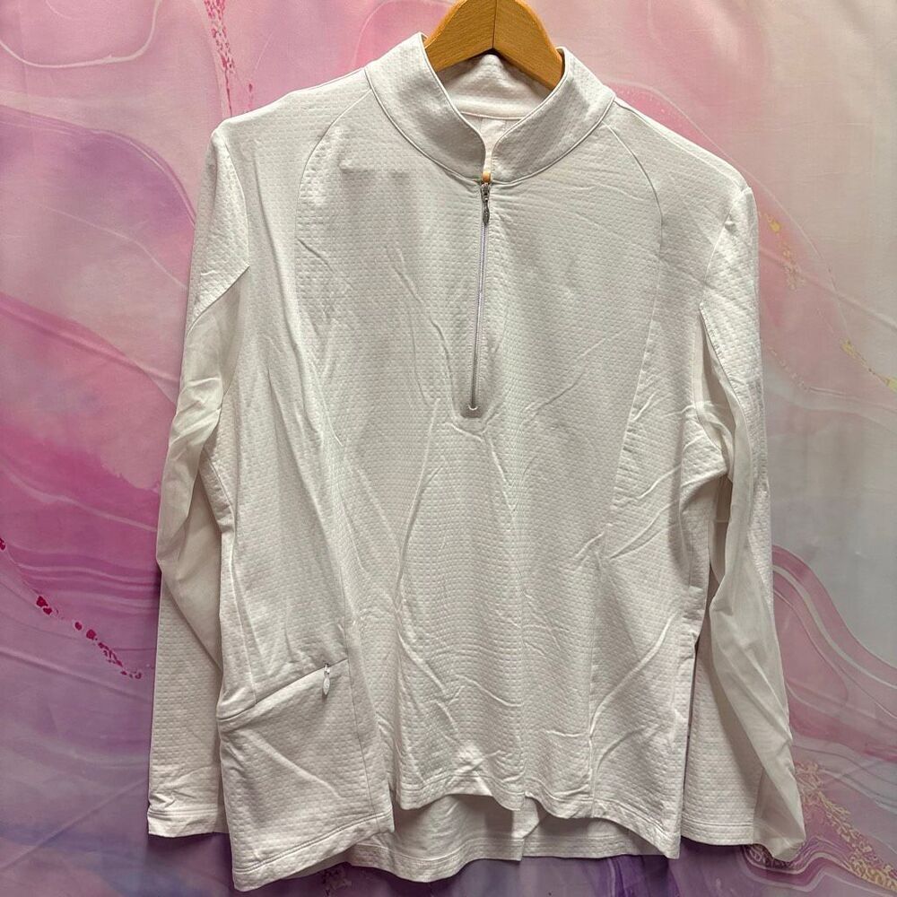 KUHL XL White Long Sleeve 1/4 Zip Pullover Top Mountain Chic Sporty Preppy